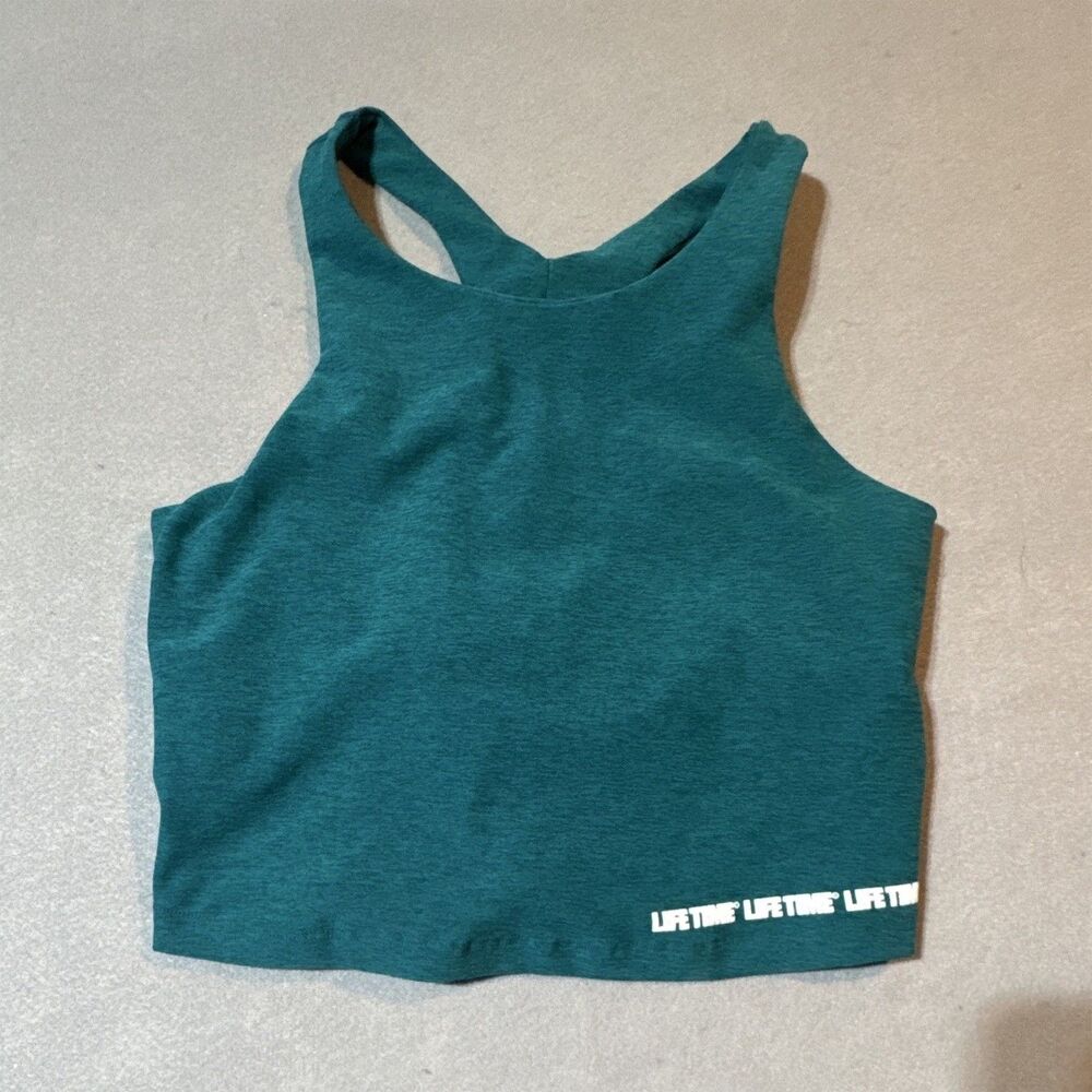 Beyond Yoga Women's Teal Cropped Racerback Scoop Neck Stretch Tank Top Size L - Picture 1 of 5